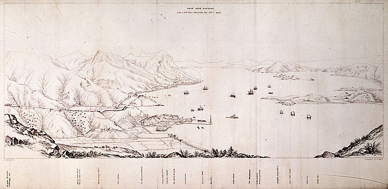 An 1845 map of Hong Kong Harbour, showing Possession Point near the centre, by Thomas Bernard Collinson (1821–1902)